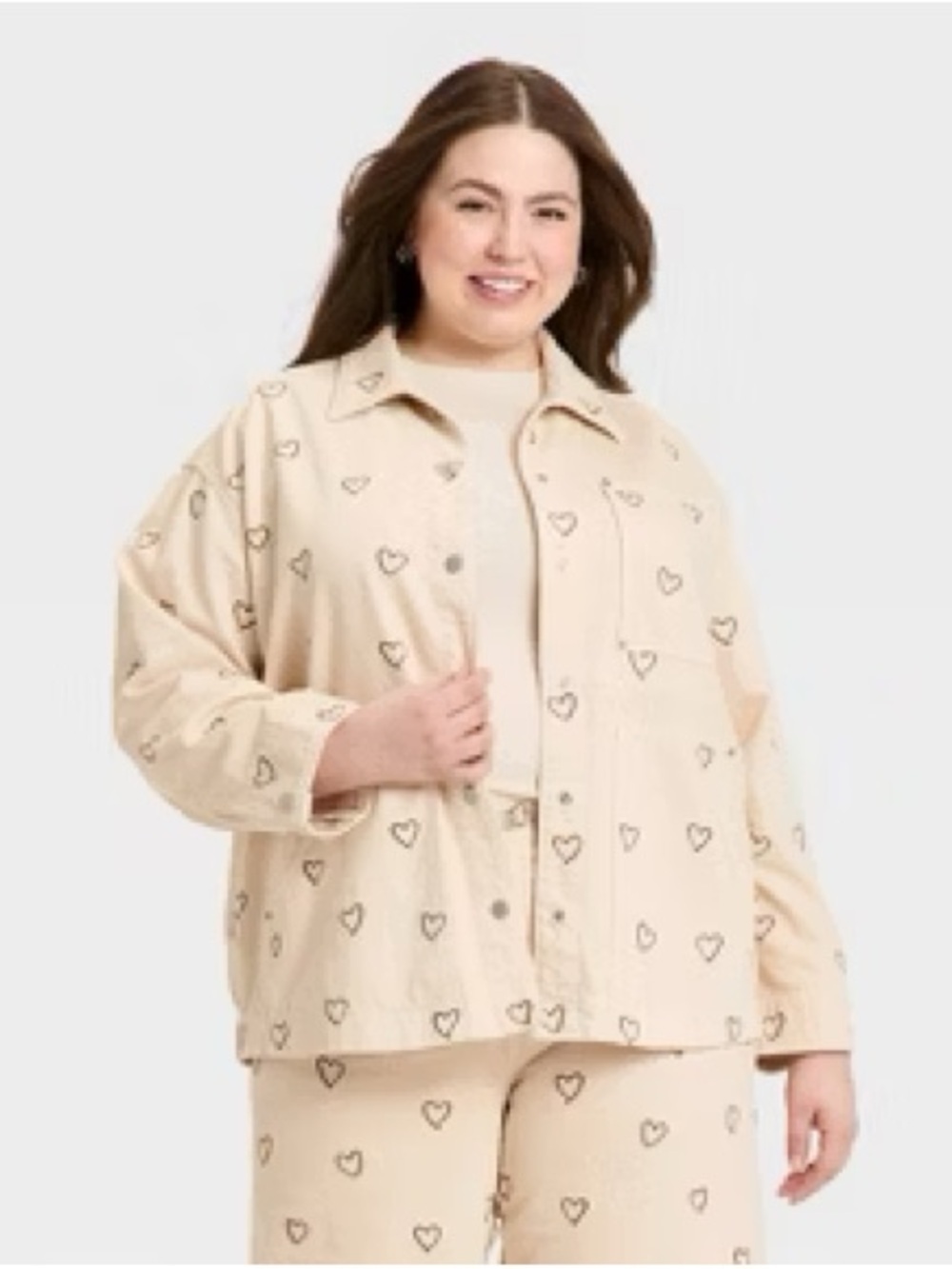 Universal Thread Cream Heart-Print Button Jacket